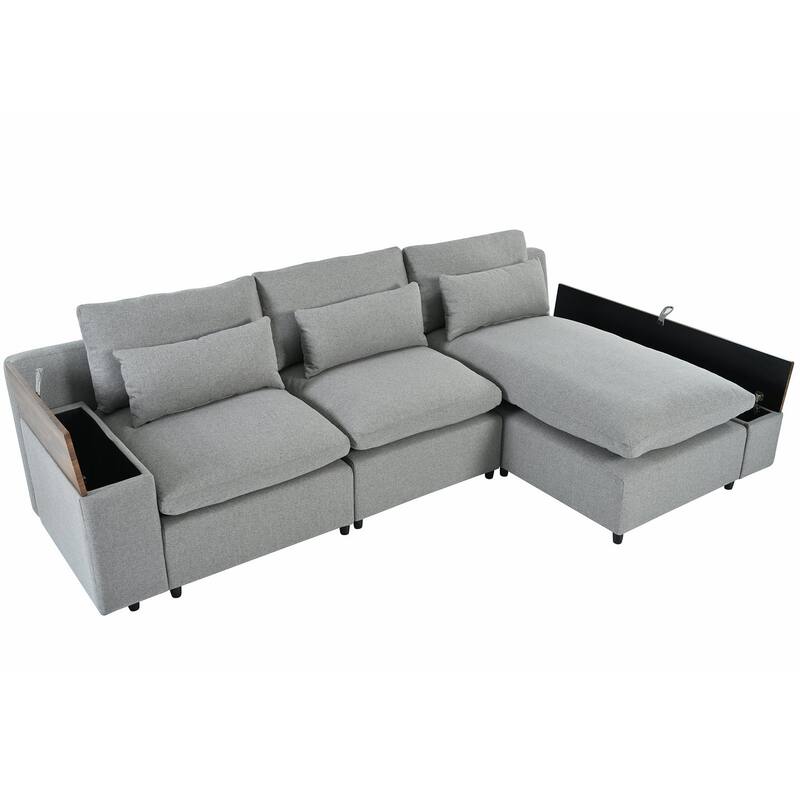 109.80 in Wide Square Arm Polyester L-shaped Removable Back Cushions Sofa