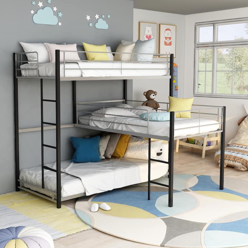 Hilt Contemporary Sand Black and Silver Twin Metal Triple Bunk Bed by Furniture of America