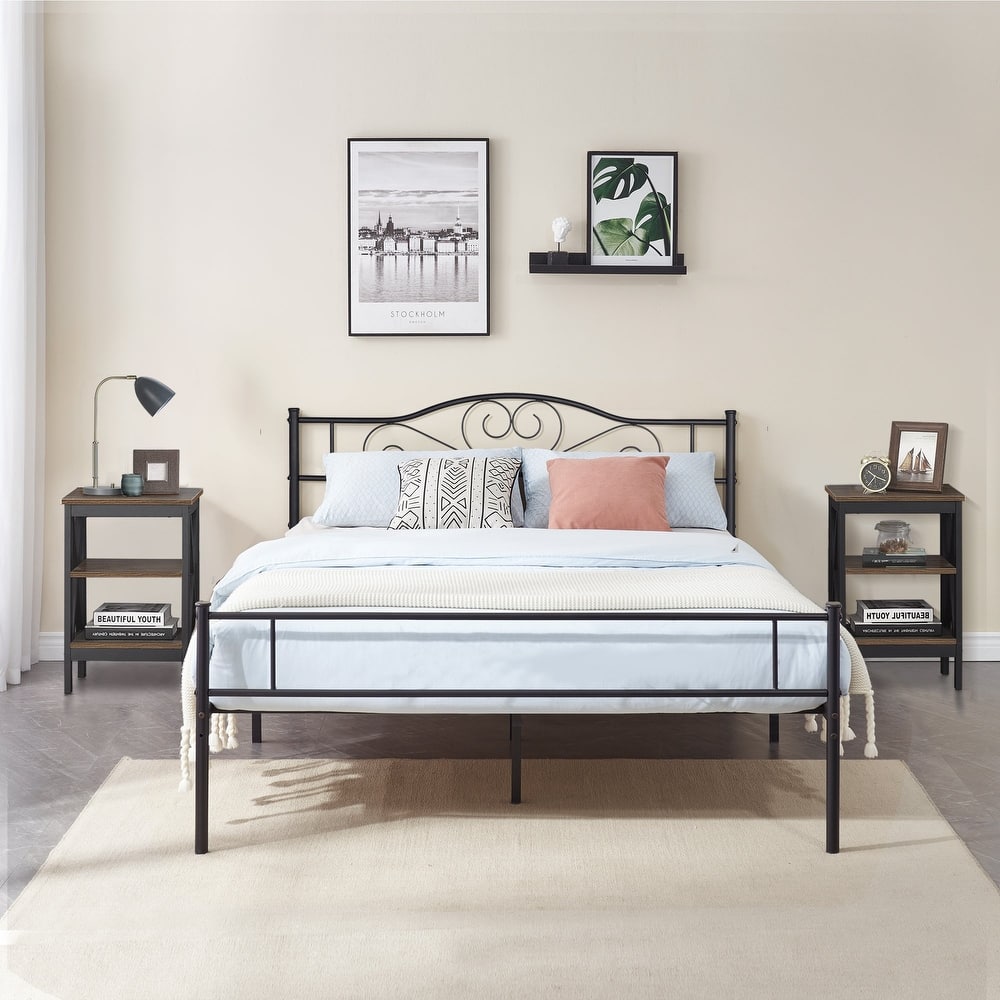 Taomika 3-Pieces Bed Frame and Modern Nightstands Sets