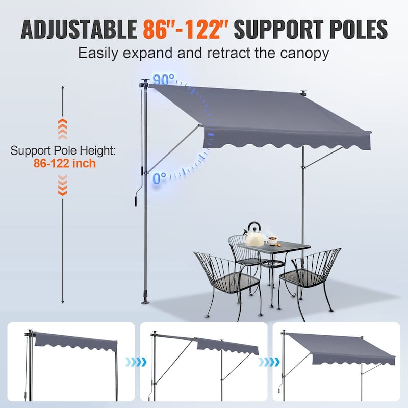 78" Manual Retractable Patio Awning with Sun Shade for Deck or Balcony