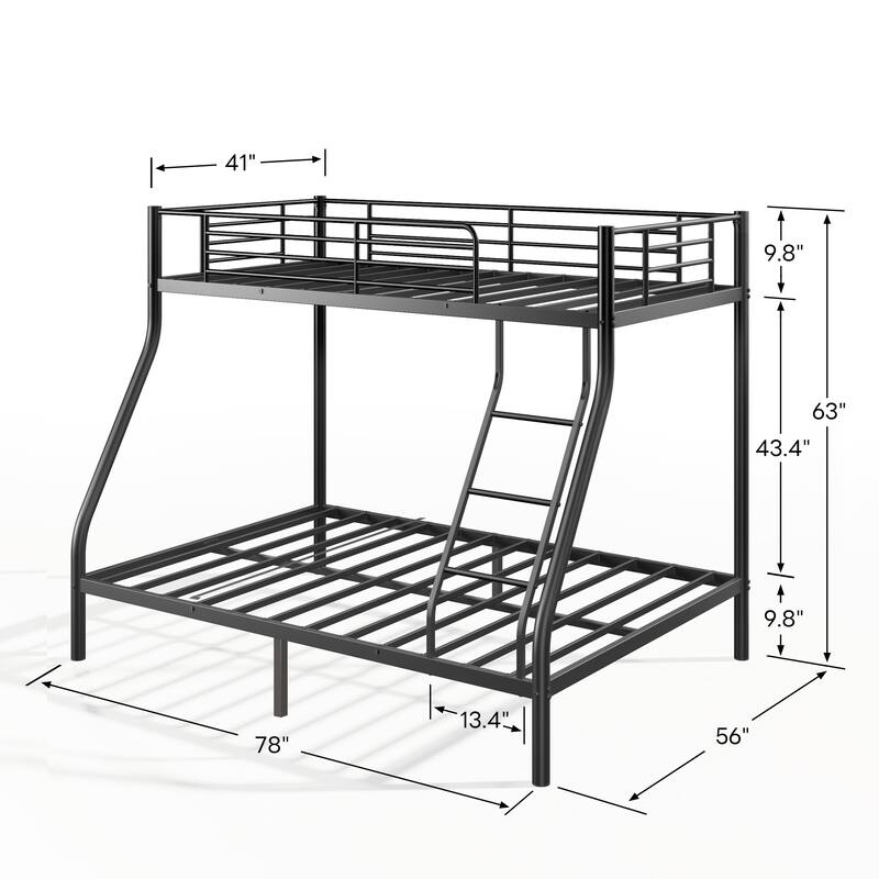 Metal Bunk Bed, Twin Over Full Size Support for Adults Teens, Black