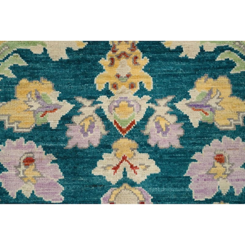 Hand Knotted Oriental 100% Wool Carpet Transitional Floral Green Oushak Area Rug - 8' 10'' X 5' 1''
