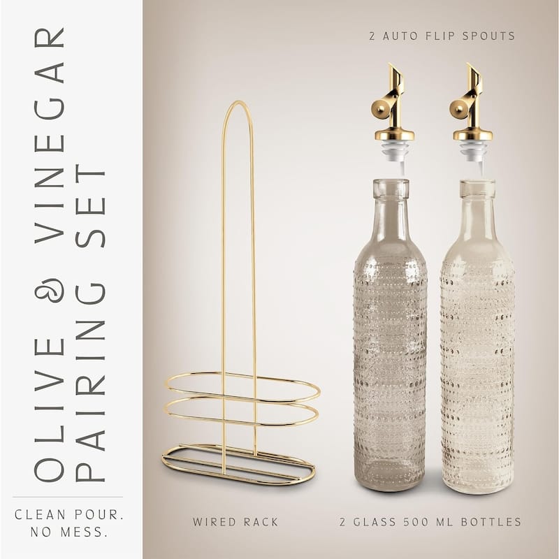 COOK WITH COLOR Glass Olive Oil Bottle Dispenser - 2 Pack- 17oz Oil and Vinegar Carafe Decanter