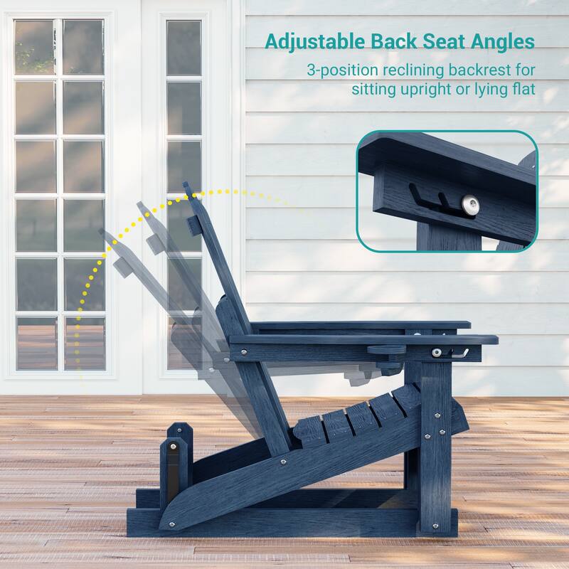 Glider Adirondack Chair 3-Position Adjustable, HDPE Wood-Like Texture