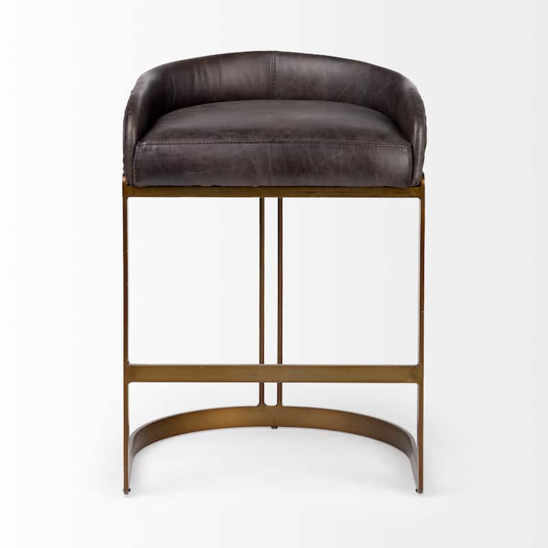 Hollyfield Black Genuine Leather Seat with Gold Metal Frame Counter Stool - 20"W x 19.8"D x 29"H