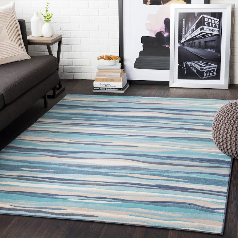 Livabliss Colton Aqua Wavy Stripes Area Rug - Aqua - 8' 8" x 12' 3"