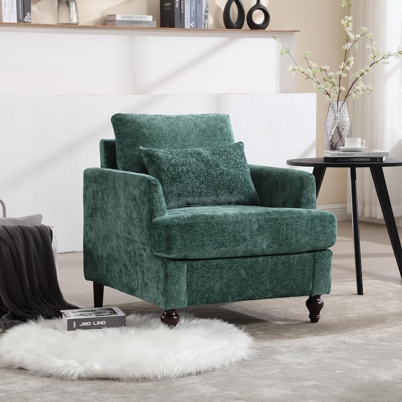 Roomfitters Tufted Wood Frame Accent Chair, Mid-Century Lounge Club Chair with Studded Trim for Bedroom or Living Room - Emerald