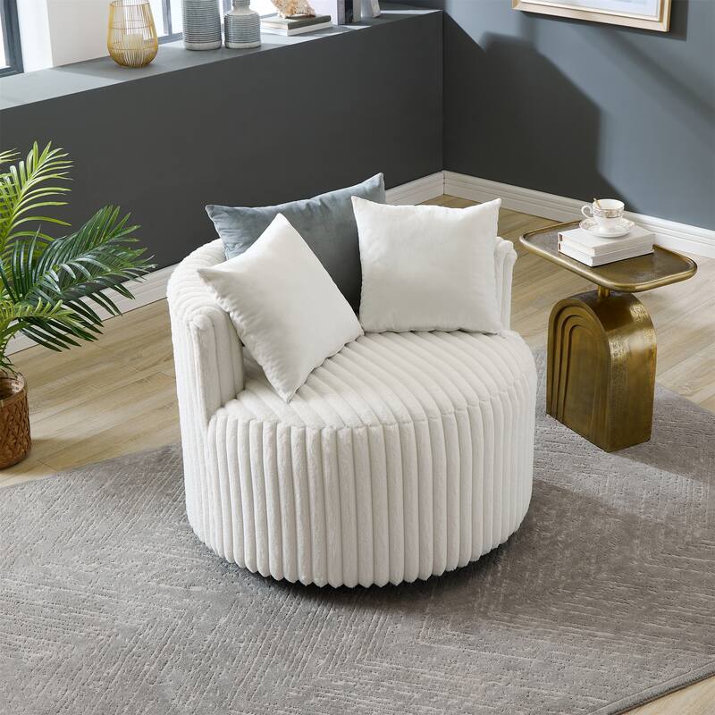 Plush Wide Wale Corduroy Upholstered Barrel Accent Chair - Off White