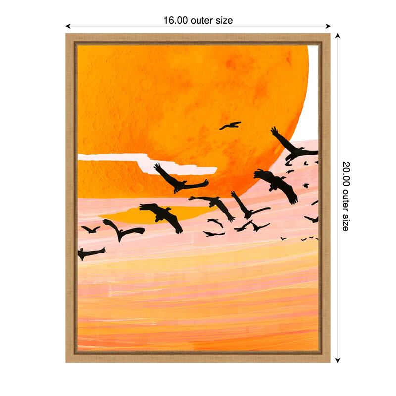 Time Flies Bird Sunset by Uma Gokhale Framed Canvas Wall Art - 16 x 20 in