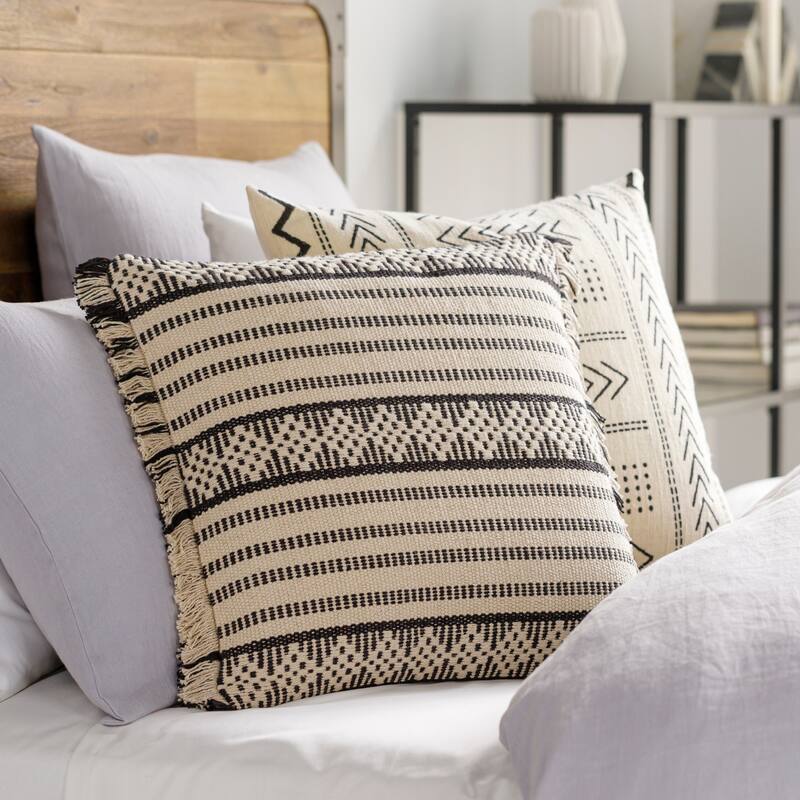 Maxine Geometric Stripes Throw Pillow with Fringe - 16"H x 24"W - Down