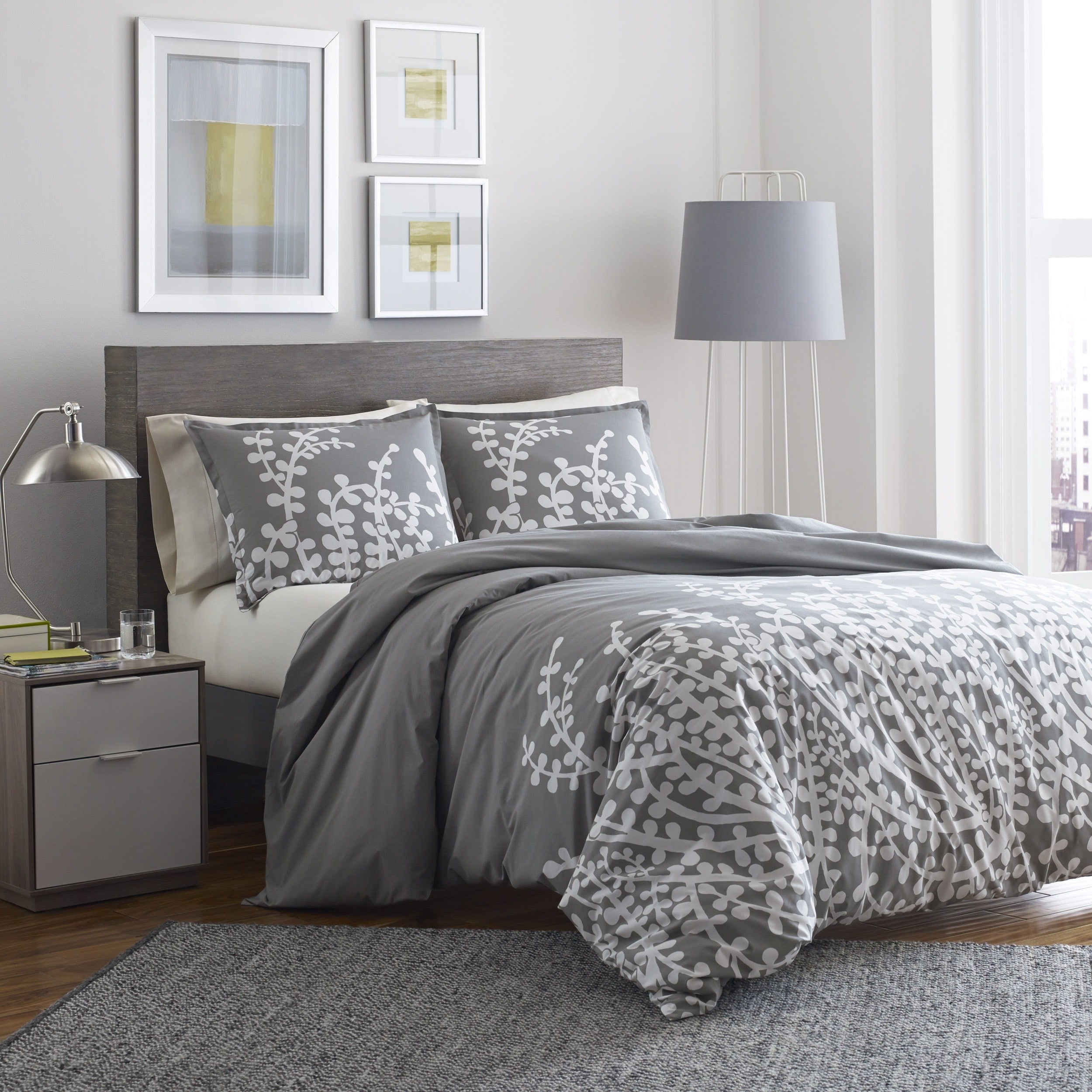 Copper Grove Collina Grey Branches Printed 3-piece Duvet Cover Set