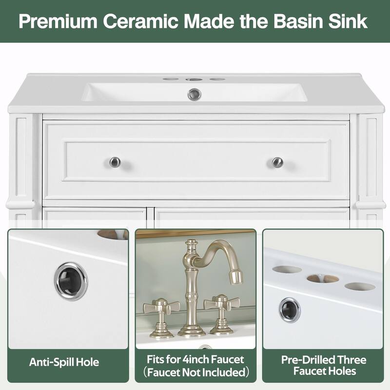 30" Bathroom Vanity Cabinet with Ceramic Sink Basin