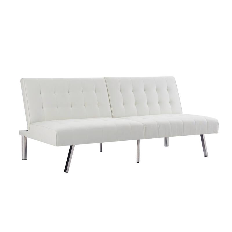 Tufted Mid-Century Modern Split Back Futon Sofa Couch Bed with Chrome Legs