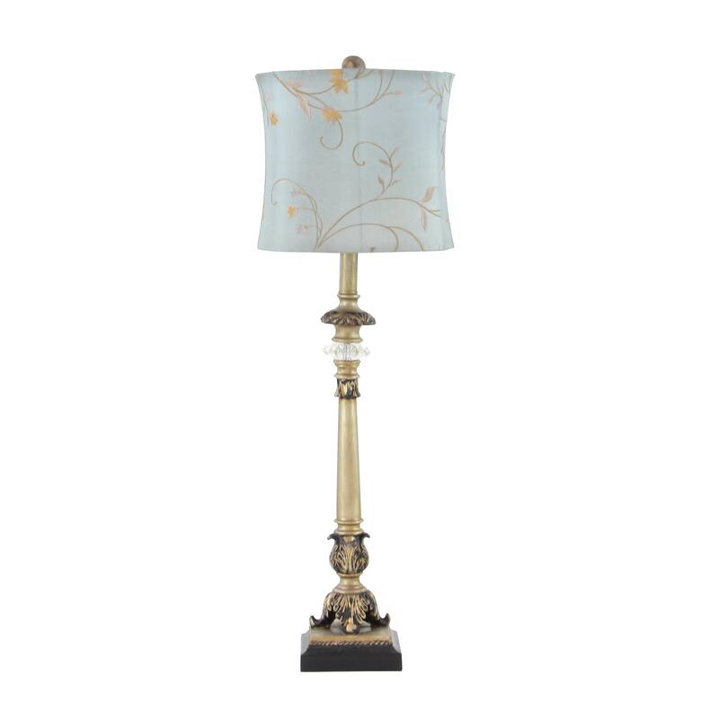 Metal Floral Antique Style Room Buffet Lamp with Light Blue Shade - Set of 2 Gold - Roche River Decor