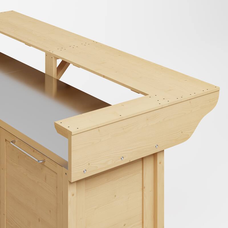 Outdoor BBQ Kitchen Cabinet Set, 100% Solid Wood Patio Kitchen Storage Stainless Steel Countertop