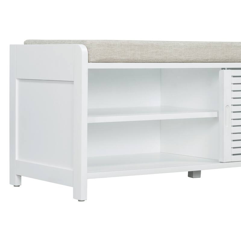 Shoe Storage Bench Entryway Bench with Cushion, Sliding Door