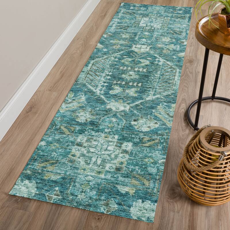 Machine Washable Indoor/ Outdoor Boho Traditional Chantille Rug