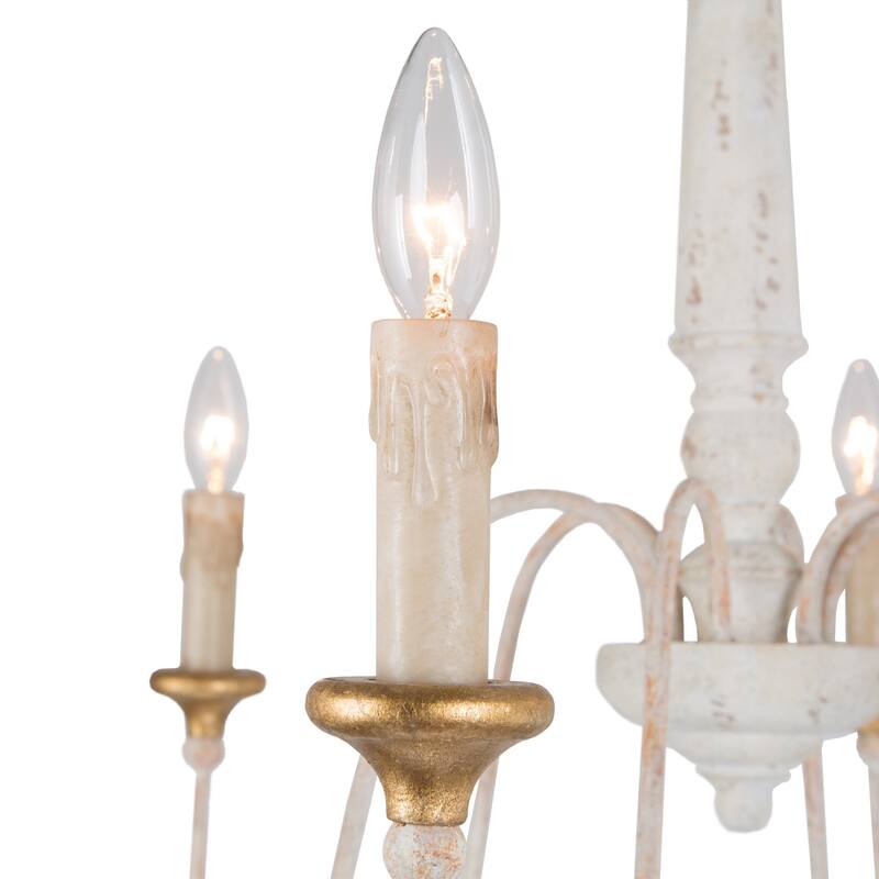 Modern Farmhouse Candle 6-Light Wheel Chandelier Wood French Country Dining Room Lighting - D30.5" x H25.5"
