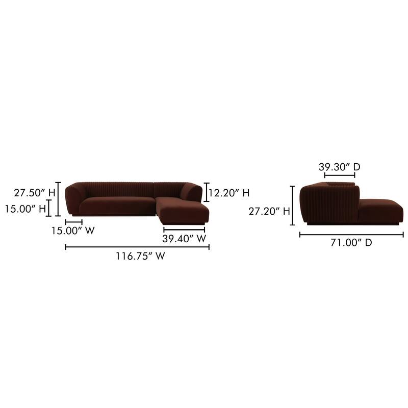 NADAAL STUDIOS Iona, Left Hand Facing Upholstered Sectional, Brown - 116.75 X 71 X 27.5