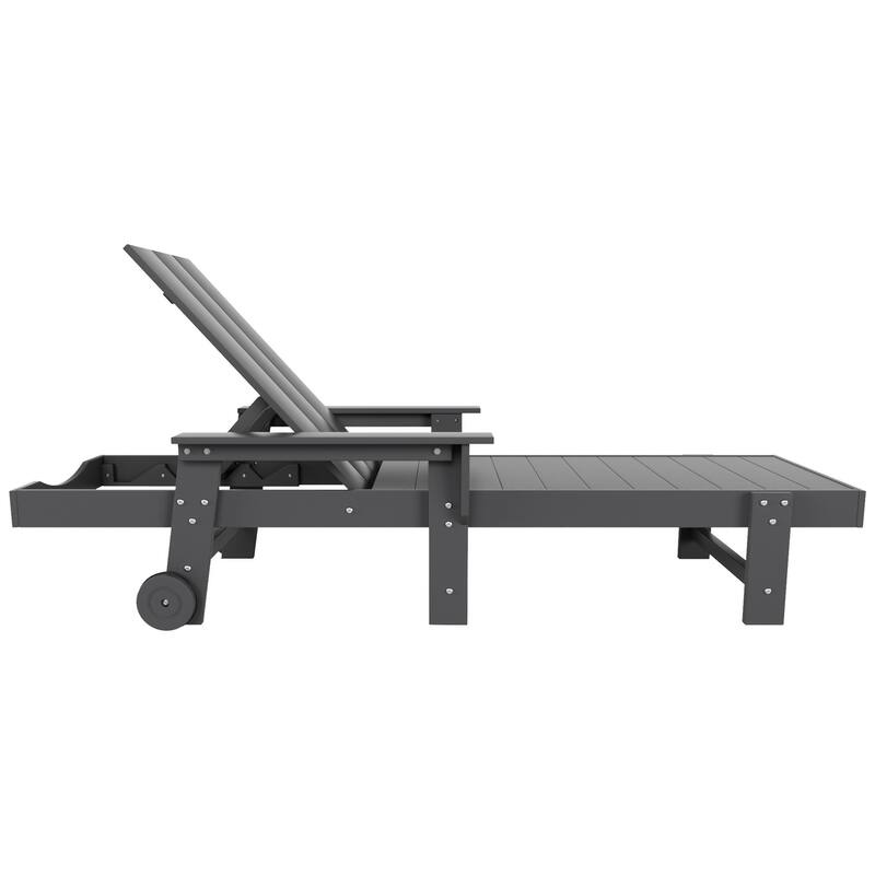 Polytrends Shoreside Modern Poly Reclining Eco-Friendly All Weather Chaise Lounge With Arms & Wheels (Set Of 2)