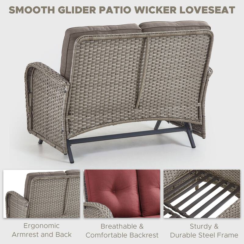 Outdoor Glider Loveseat Patio Sofa Grey-Red - Grey