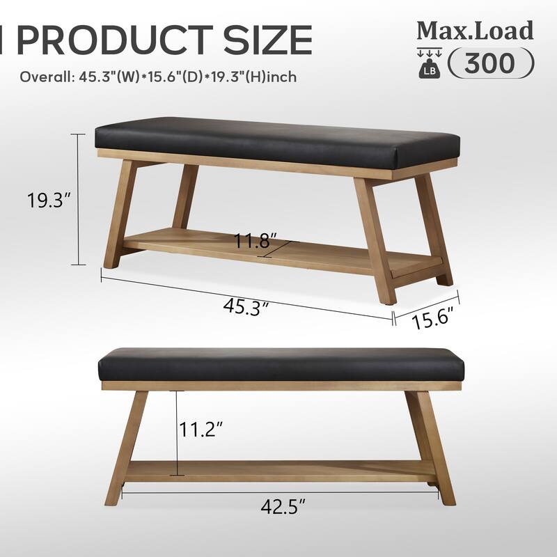 Solid Wood Shoe Bench with Cushion Entryway Shoe Bench