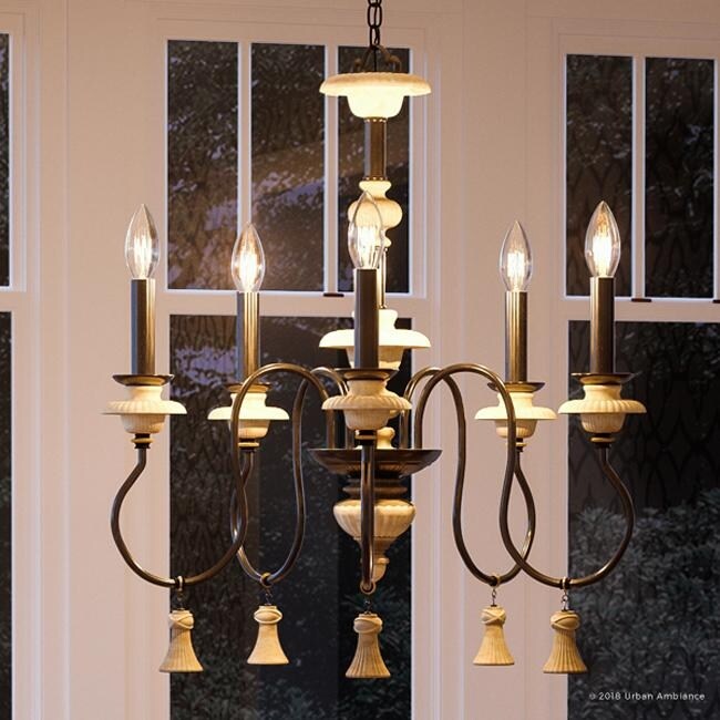 Luxury French Country Chandelier, 27.875"H x 26"W, with Art Nouveau Style, Ancient Bronze Finish by Urban Ambiance (60 to 100 Watts - Steel - Bronze - Chandeliers For Bedrooms by Overstock.com