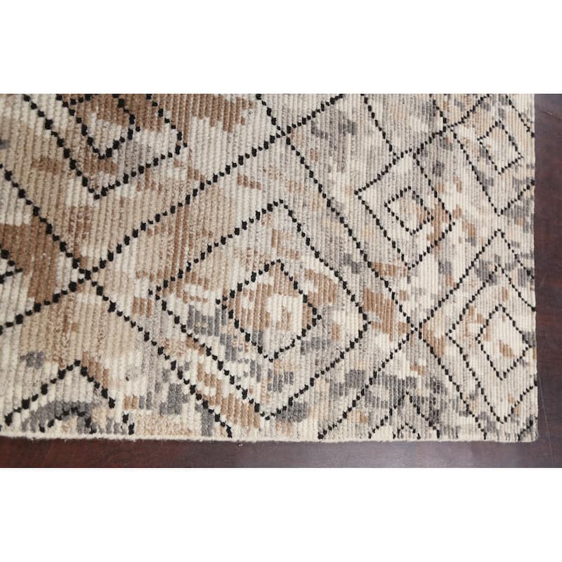 Geometric Moroccan Oriental Wool Area Rug Hand-knotted Modern Carpet - 5'4" x 7'5"
