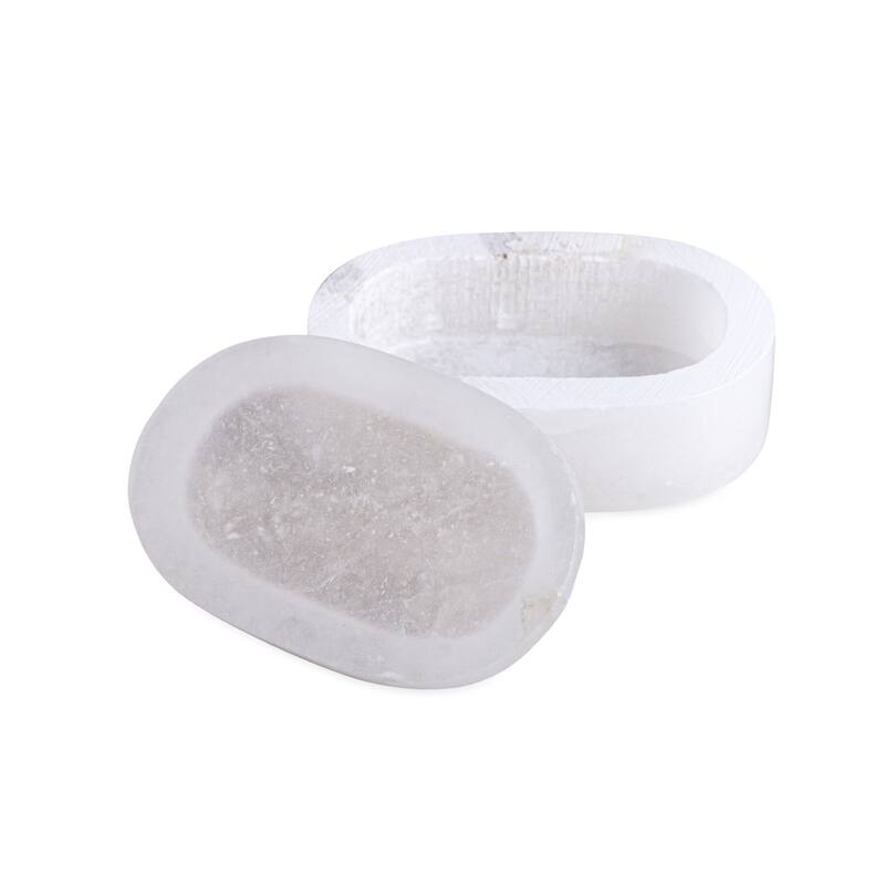White Alabaster Oval Display Box Sm. 4"x2.5"x1.375"