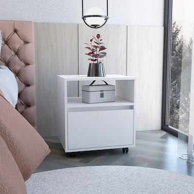 Nightstand for Bedroom,Living Room, One Drawer, White Finish