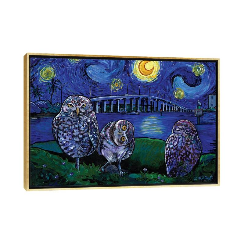 iCanvas "Burrowing Owls In The Starry Night" by Amanda Zirzow Framed - Gold - 26x40