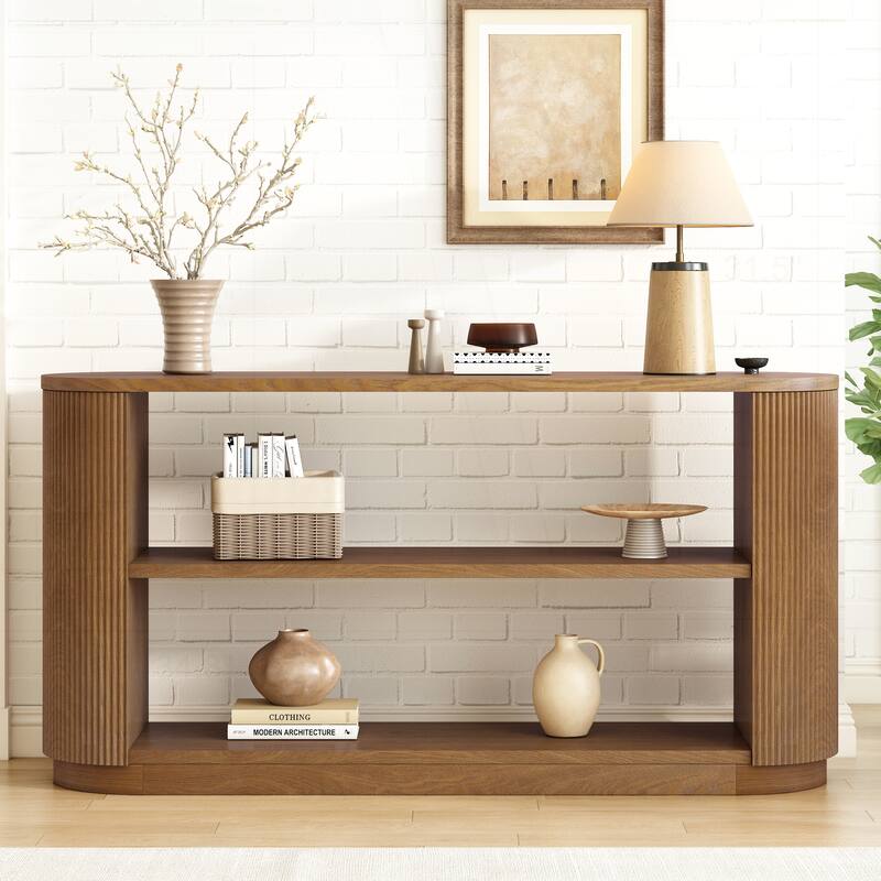 Versatile Slim Console Table with Open Shelf and Stylish Wood Grain for Living Room - Brown