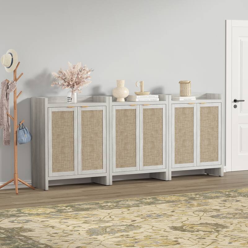 Set of 2 Modern Natural Rattan Shoe Cabinets - 41 x 32.4 x 14.8