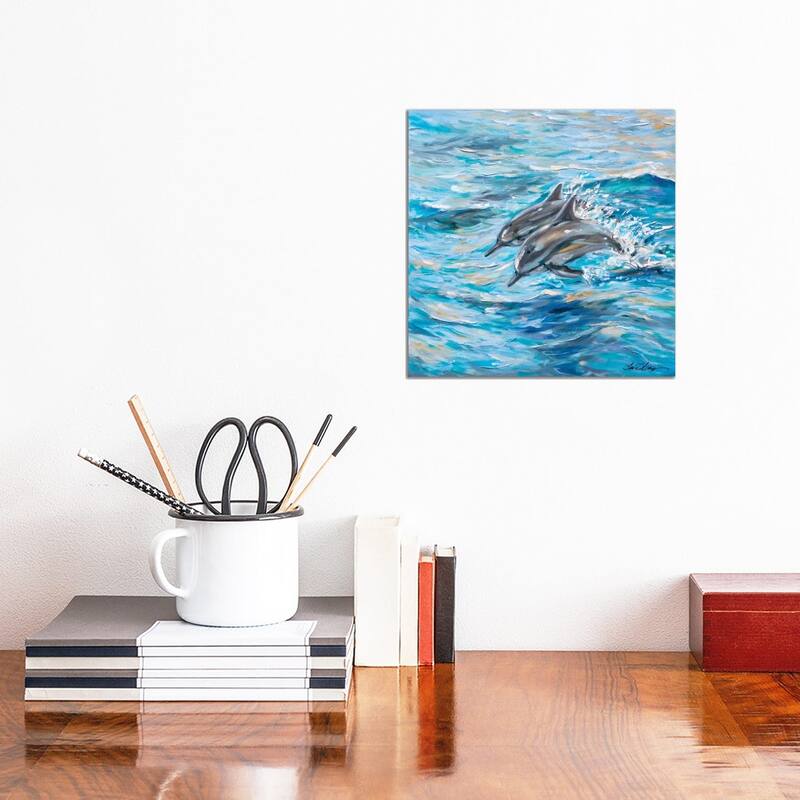 iCanvas "Dolphins Jumping" by Linda Olsen Canvas Print - 12x12x1.5