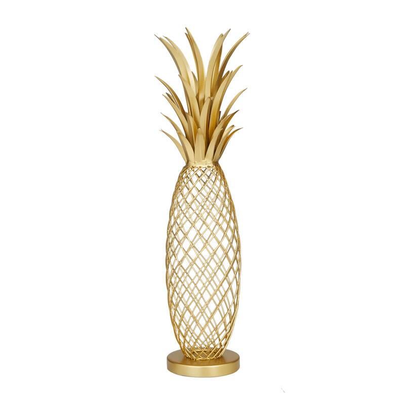 Metal Fruit Pineapple Sculpture - Gold - Roche River Decor - 5"W x 4"L x 16"H