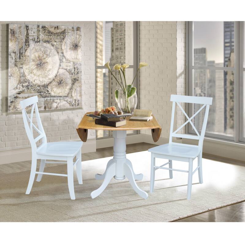 42 in. Drop Leaf Table with 2 Cross Back Dining Chairs - 3 Piece Set