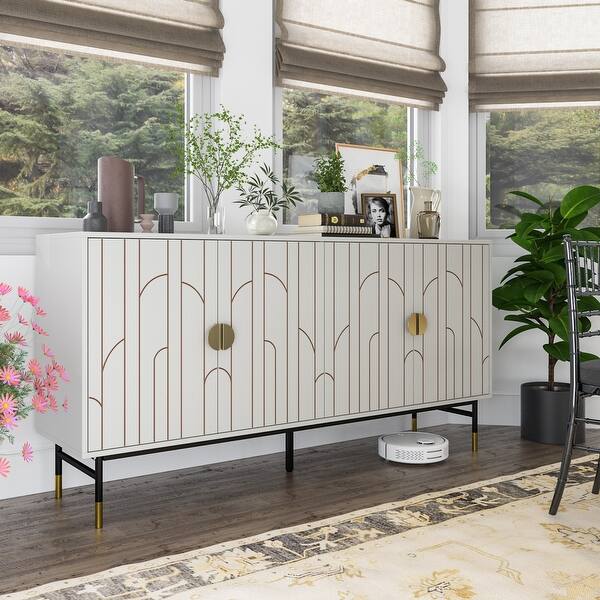 slide 2 of 15, Server Cabinet Kitchen Buffet Accent Cabinet Sideboard Bookcase Grey - 63"X15.7"X31.9"