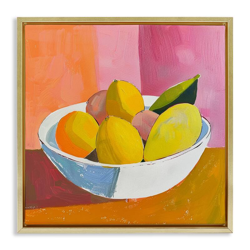Stupell Bold Kitchen Citrus Fruits Framed Floater Canvas Wall Art Design By Walker Noble - 25 x 25 - Gold