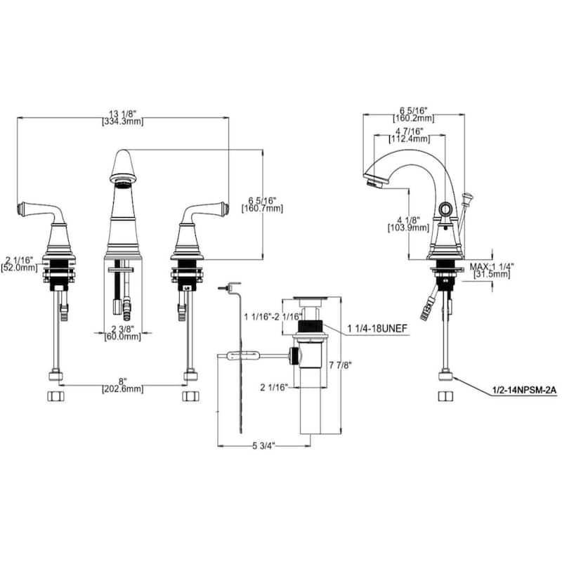 Design House Double Handle Widespread Bathroom Faucet with Metal Lever