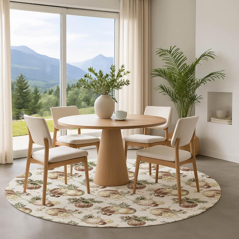 Premium Washable Super Soft Holiday Ornament Mayfield Rug - Ivory - 8' x 8'