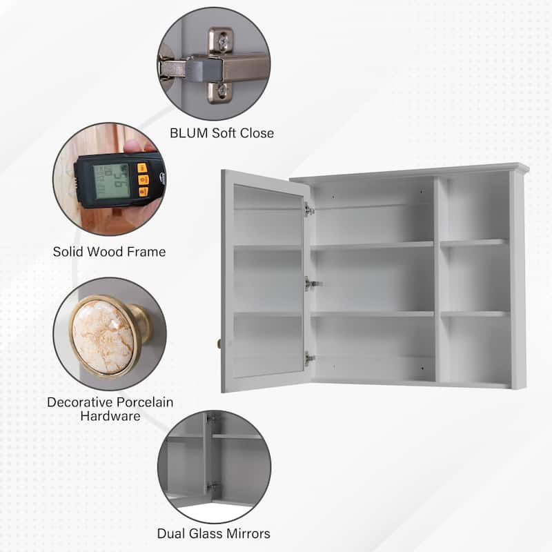 Modern Surface Mount Solid Wood Framed Medicine Cabinet With Mirror and Shelves