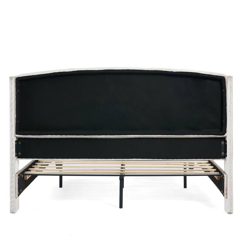 Christopher Knight Home - Amara Traditional Velvet Upholstered Sleigh Bed with Wingback Headboard & Scroll Footboard, Queen Size