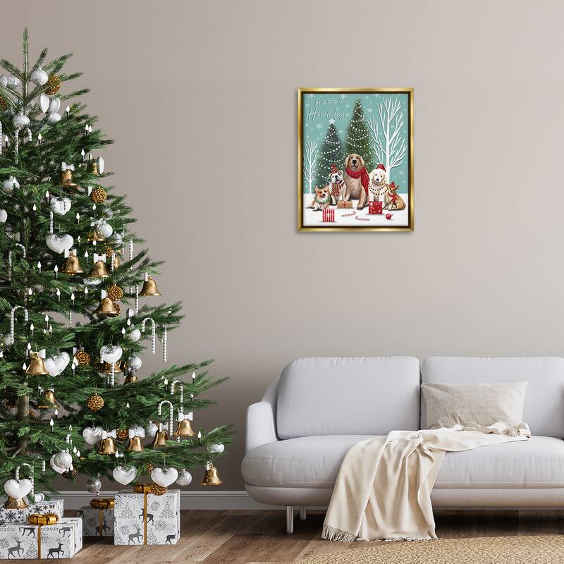 Stupell Festive Winter Dogs Scene Framed Floater Canvas Wall Art Design By Elizabeth Tyndall