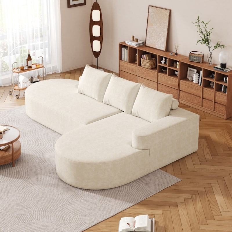 108.5" Modern Curved Chenille Upholstered Sectional Sofa with 3 Pillows