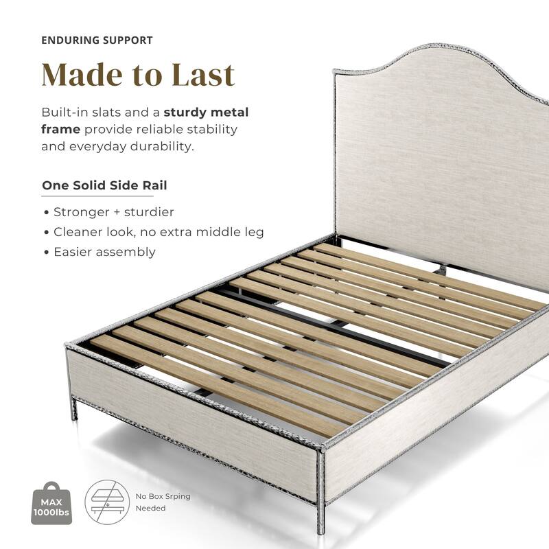 Furniture of America Zayen Modern 3-Piece Upholstered Queen Size Hammered Metal Camelback Bedroom Set with 2 Nightstands