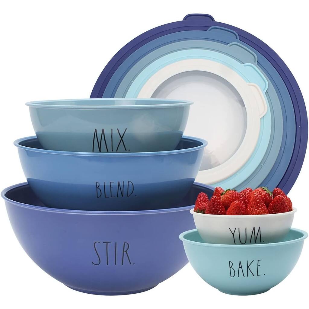 Rae Dunn Mixing Bowls with Lids - 10 Piece Plastic Nesting Bowls Set includes 5 Prep Bowls and 5 Lids