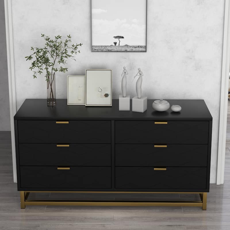 6 Drawer Dresser, with Metal Legs - Black