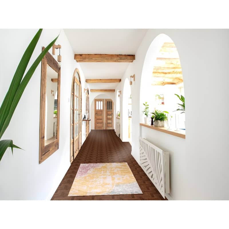 Colorful Abstract Indian Foyer Rug Handmade Wool Carpet - 2'7"x 4'5"