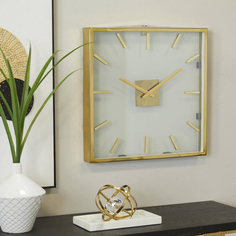 Stainless Steel Metal Decorative Wall Clock with Clear Face - Gold - Roche River Decor
