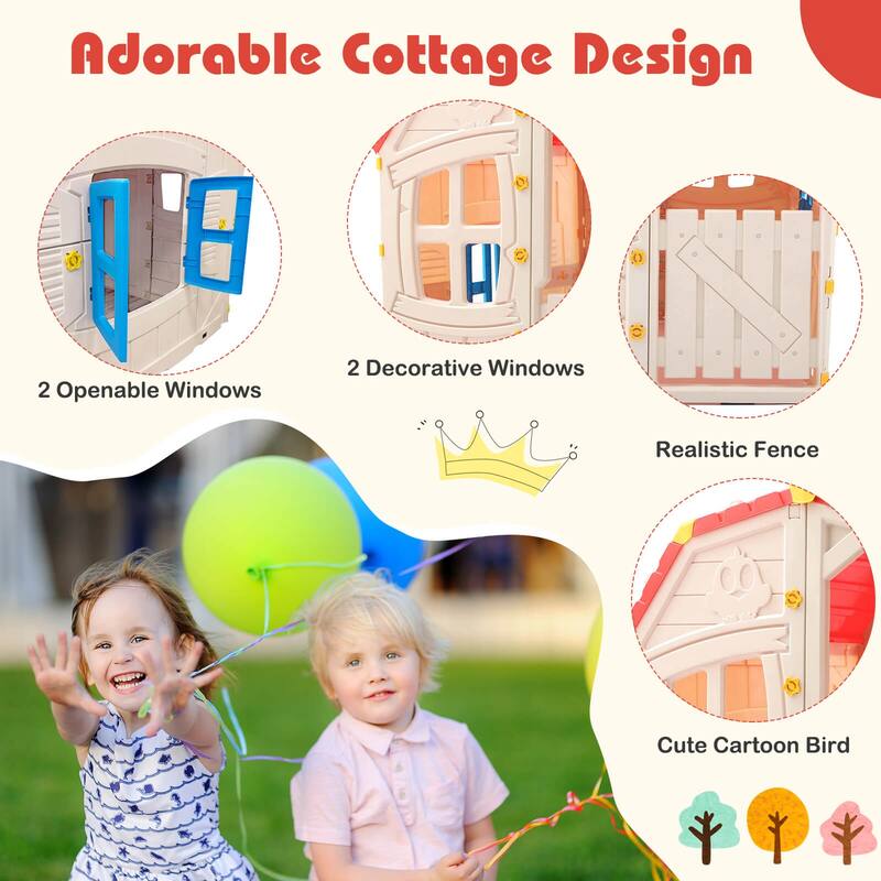 Costway Outdoor Kids Playhouse with Openable Door Windows for Home - See Details